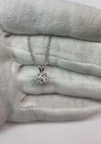 Round Diamond Lady Solitaire Necklace Pendant 1 Carat White Gold 14K