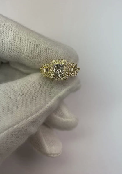 Real Radiant Cut Engagement Ring 3 Carat Diamonds Fancy Ring White Gold 14K
