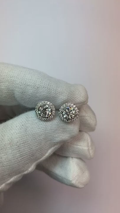 Halo Natural Earth Mined Diamond Studs 2 Carats White Gold