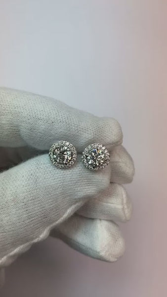 Halo Diamond Studs 2 Carats White Gold