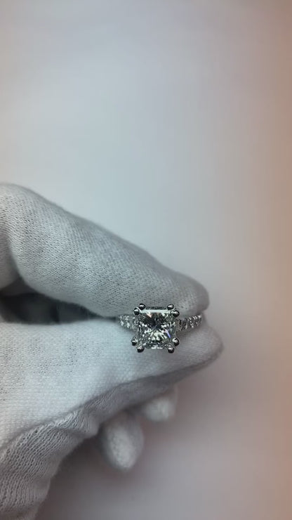 Square Cut Old Miner Real Natural Earth Mined Diamond Wedding Ring Double Prong Set 5 Carats