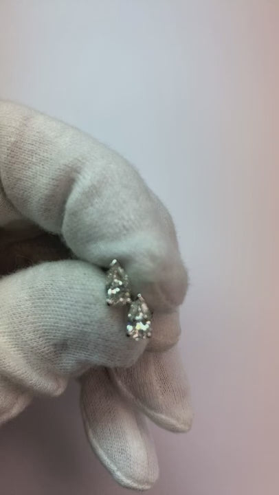 1 Carat Pear Cut Genuine Natural Earth Mined Diamond Women Stud Earrings 14K White Gold