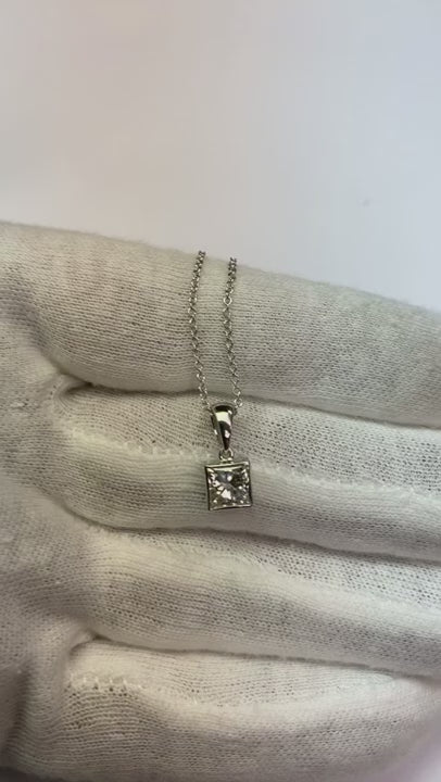 Solitaire Princess Cut Natural Earth Mined Diamond Necklace Pendant 1 Carat Bezel Set