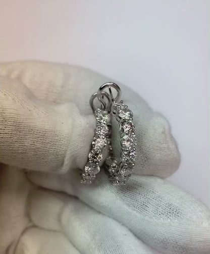 Prong Set 5.70 Carats Natural Earth Mined Diamonds Ladies Hoop Earrings Gold White 14K