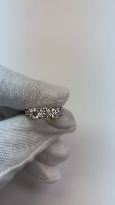 2.50 Carats Round 3 Stone Natural Earth Mined Diamond Engagement Ring White Gold 14K