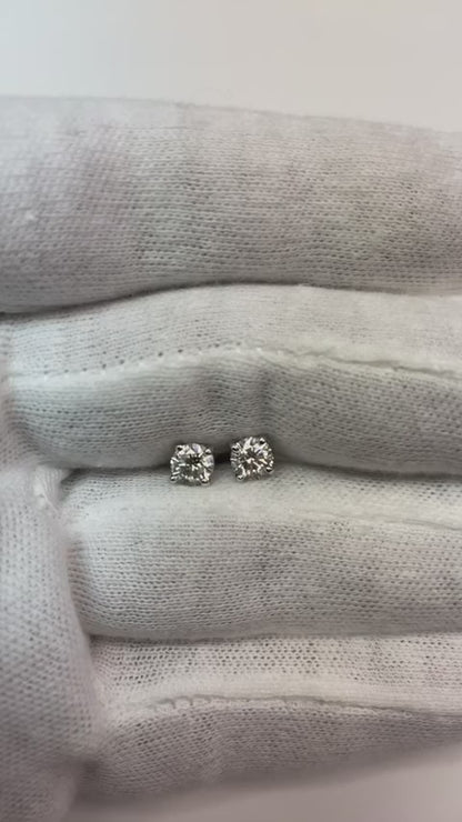 1 Carat Round 4 Prong Set Natural Earth Mined Diamond Stud Earring 14K White Gold