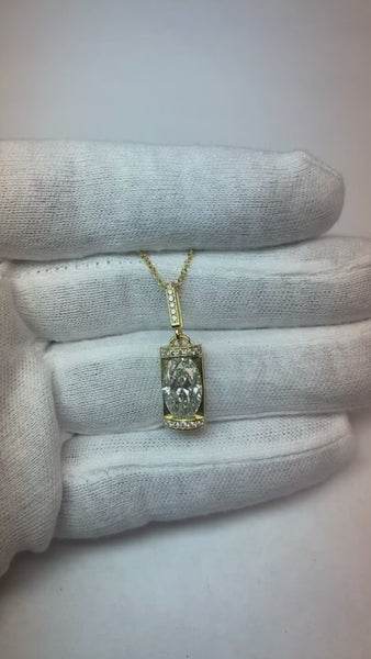 White Gold Earth Mined Diamond Pendant Bar Set Oval Old Cut 4 Carats 14K