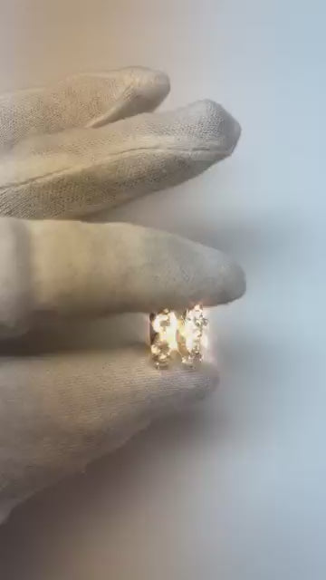 3 Natural Earth Mined Diamond Ladies Hoop Gold Earrings
