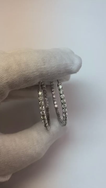 5 Carats Round Cut Natural Earth Mined Diamonds Lady Hoop Earrings 14K White Gold