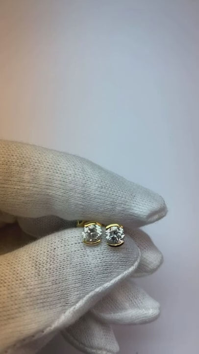 1 Carat Round Cut Solitaire Natural Earth Mined Diamond Stud Earring 14K White Gold