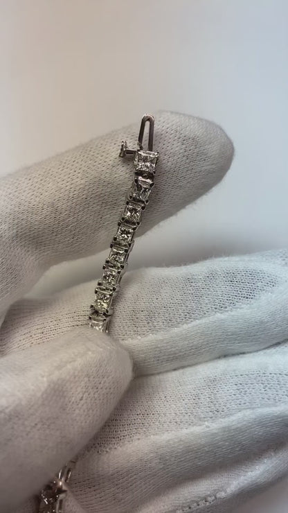 Prong Set Lab Grown Diamonds Tennis Bracelet 13 Ct Princess Cut White Gold