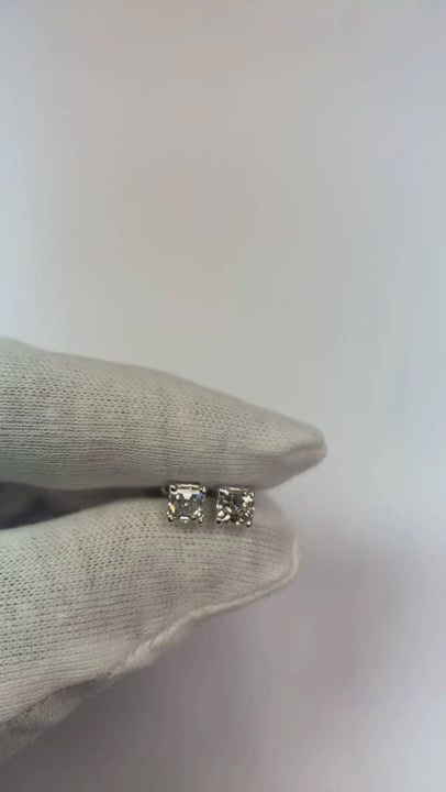 Sparkling Asscher Cut Natural Earth Mined Diamond Stud Earrings 1.50 Carat White Gold 14K