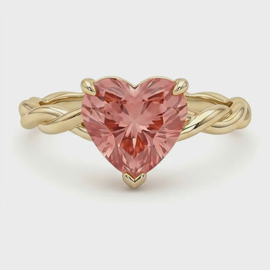 Heart Padparadscha Solitaire Ring Natural 14K Yellow Gold