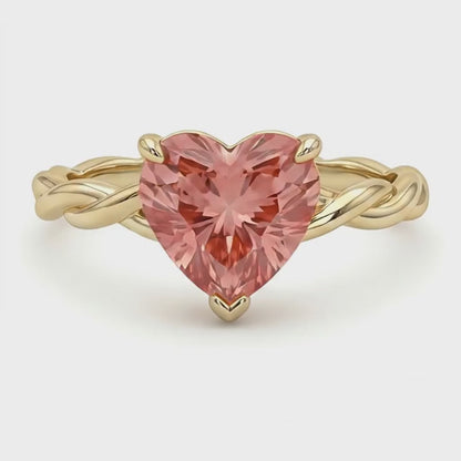 Heart Padparadscha Solitaire Ring Natural 14K Yellow Gold