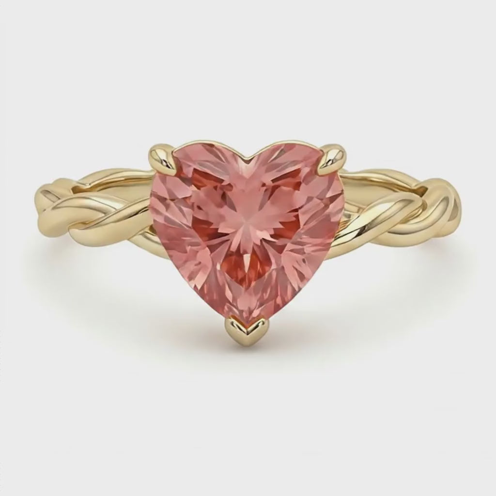 Heart Padparadscha Solitaire Ring Natural 14K Yellow Gold