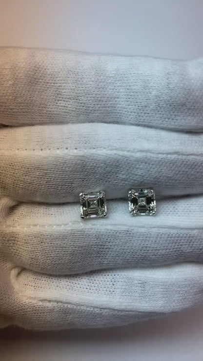 4 Carats Solitaire Asscher Cut Natural Earth Mined Diamond Studs Earring