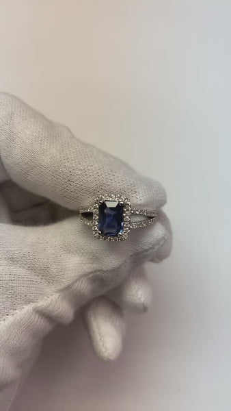 Blue Emerald Sapphire And Diamond Ring