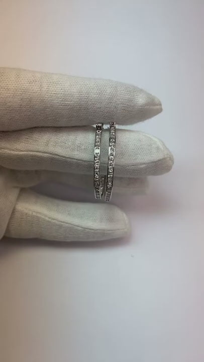 Princess Cut Channel Set Natural Earth Mined Diamond Hoop Earring Gold 14K 3 Carats