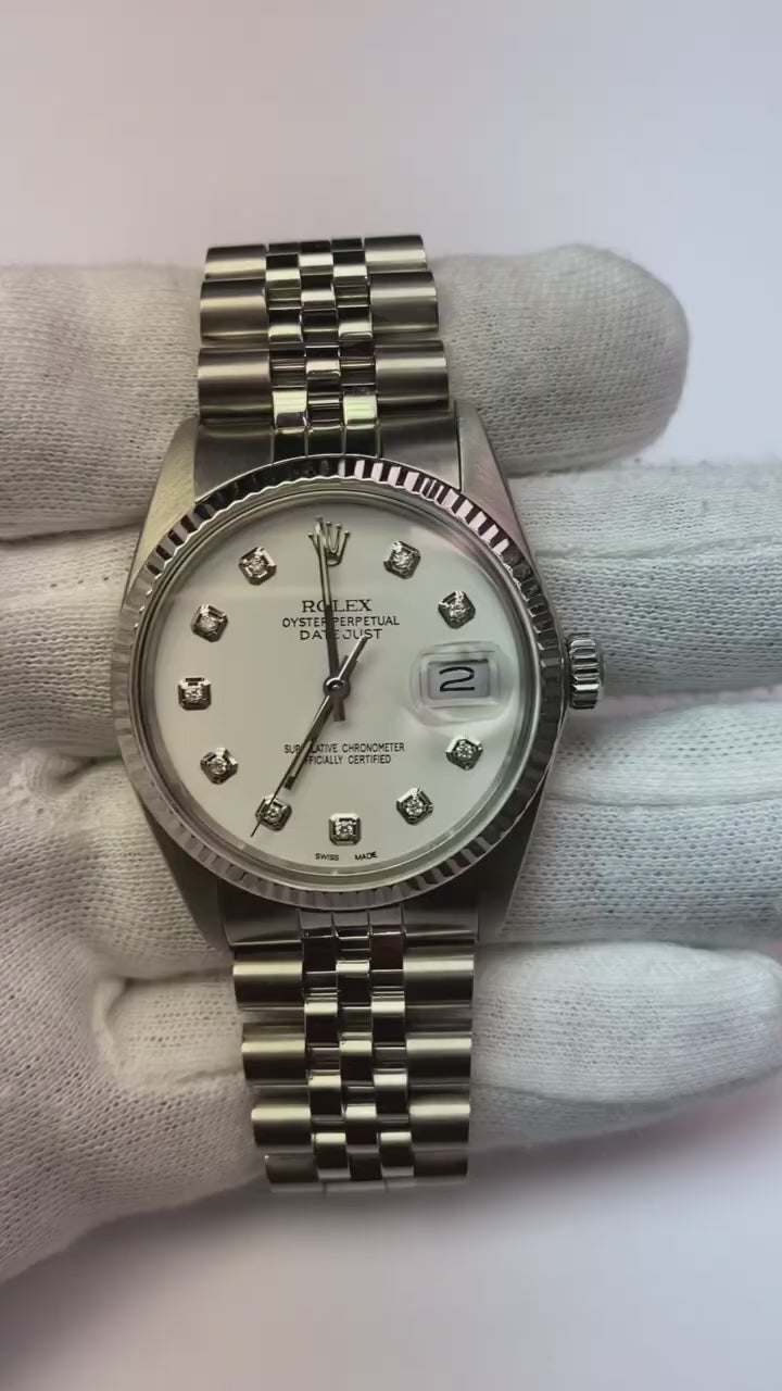 Rolex Datejust 36 mm White Mother Of Pearl Diamond Dial Stainless Steel Watch