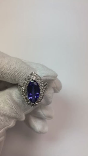 6 Ct Diamond With Marquise Cut Tanzanite Stone Ring White Gold 14K