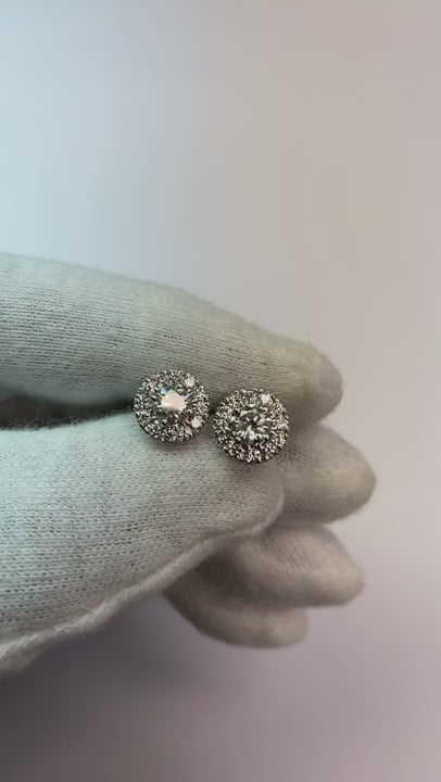 Halo Natural Earth Mined Diamond Stud Earrings 1.80 Carats