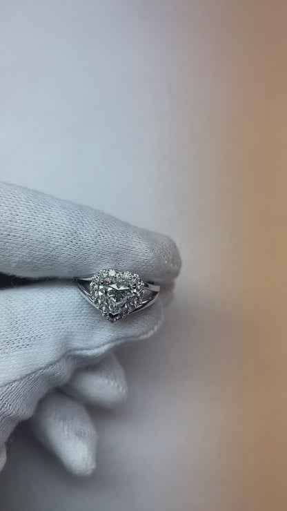 Gorgeous Heart And Round Cut 2 Ct Natural Earth Mined Diamond Halo Ring White Gold 14K