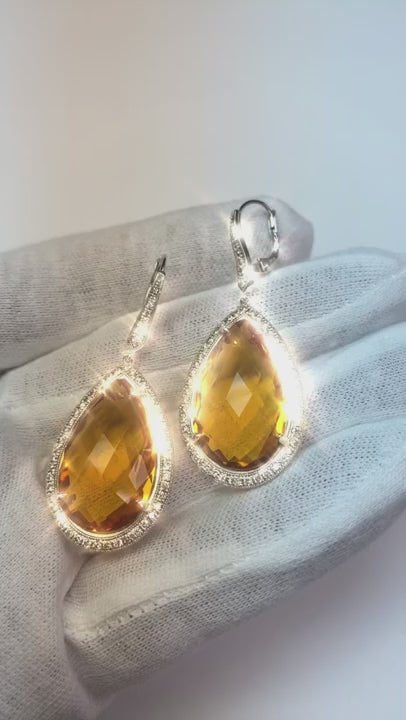 48.88 Ct Madeira Citrine And Natural Earth Mined Diamond Women Dangle Earrings