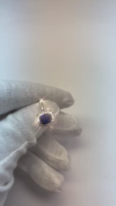 3 Ct Cushion Sri Lanka Blue Sapphire And Halo Natural Earth Mined Diamond Ring