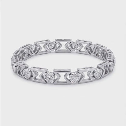 Lab Grown Diamond Bracelet 5 Carat Heart Chevron Link 14K White Gold 7 Inch