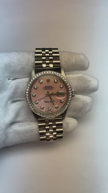 Pink Diamond Dial Rolex Datejust Watch Oyster Perpetual Bezel Diamond QUICK SET