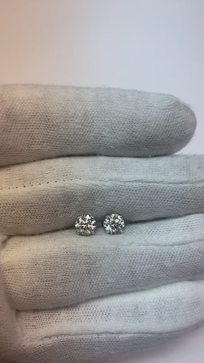 White Gold Stud Earrings 1.05 Carats Round Natural Earth Mined Diamonds