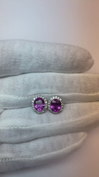 Pink Sapphire Halo Diamond Stud Earrings