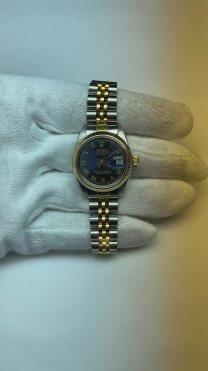 Two Tone Fluted Bezel Datejust Lady Watch Blue Roman Dial Rolex