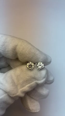 Stud Earring Round Natural Earth Mined Diamond 1.60 Carats White Gold 14K
