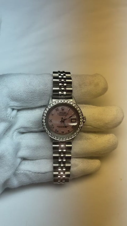 Rolex Datejust Pink Mother Of Pearl Roman Dial 26 mm Stainless Steel Watch