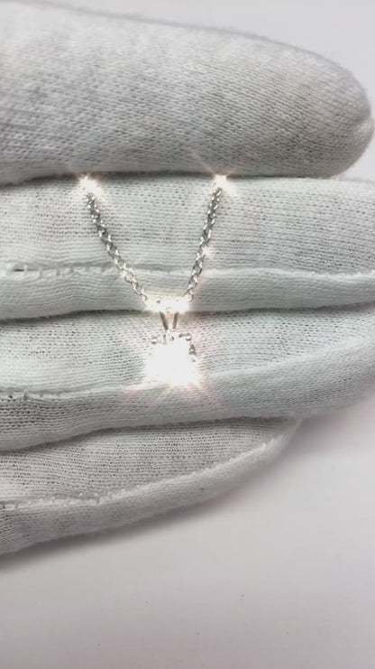 1 Carat Solitaire Round Natural Earth Mined Diamond Necklace Pendant Prong Set WG 14K
