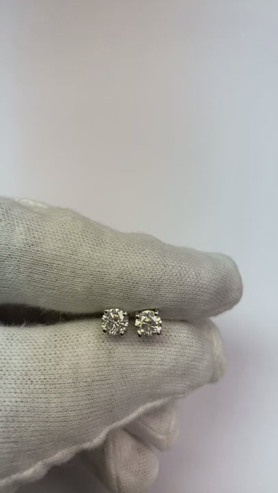 1 Carat Solitaire Round Cut Natural Earth Mined Diamond Stud Earring 14K White Gold
