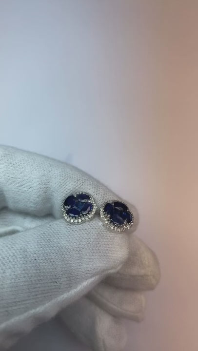 Sri Lanka Sapphire Natural Earth Mined Diamond Cluster Women Gold Earring 4.45 Carats