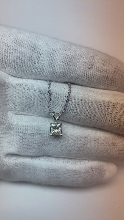Princess Cut Natural Earth Mined Diamond Necklace Pendant 1 Ct White Gold 14K Jewelry