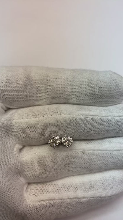 1 Carat Round Prong Set Natural Earth Mined Diamond Stud Lady Earrings