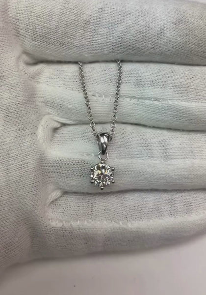 1 Carat Solitaire Round Diamond Necklace Pendant White Gold 14K