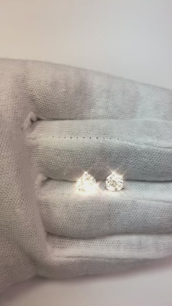 Three Prong Set Diamond Lady Studs Earrings 2.0 Carat White Gold 14K