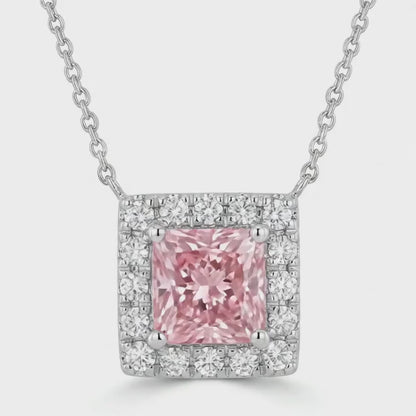 Natural Pink Diamond Necklace 0.95 Carat Princess