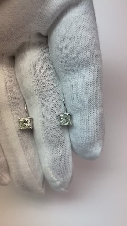 2 Carats F Vs1 Princess Natural Earth Mined Diamond Earrings Leverback Eurowire 14K Gold