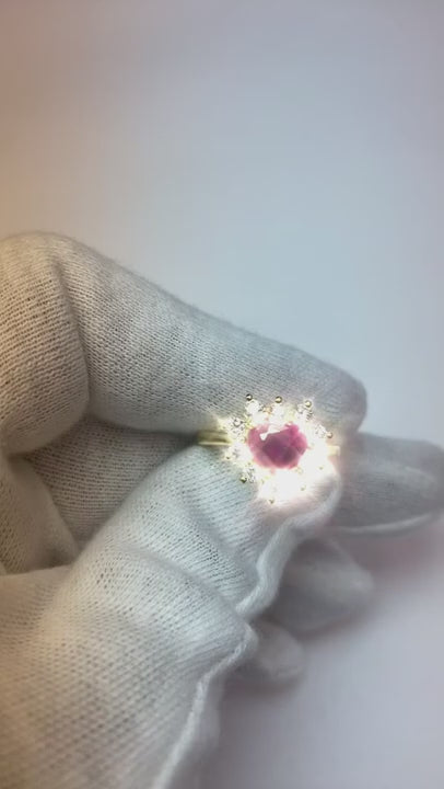 2.25 Carats Heart Cut Ruby And Natural Earth Mined Diamond Ring Yellow Gold 14K