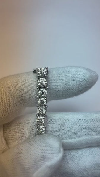 Real  Lady Tennis Bracelet 18.50 Carats Round Cut Diamond White Gold Fine