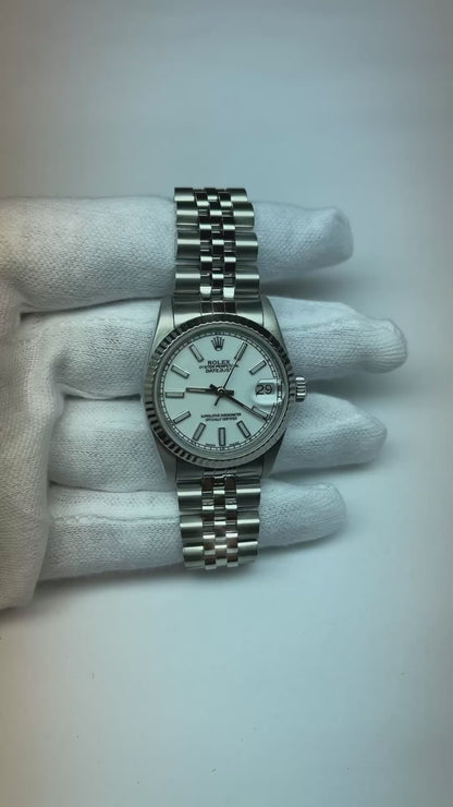 Date-just 31mm Rolex White Gold Fluted Bezel Watch