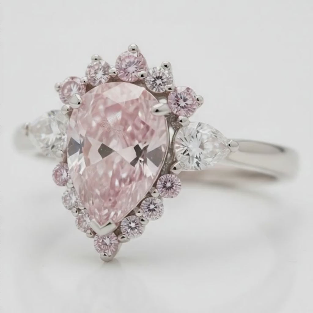 Pear Fancy Pink Diamond Semi Halo Ring Natural Platinum