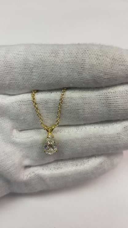 1.50 Carat Pear Natural Earth Mined Diamond Jewelry Pendant Necklace Gold