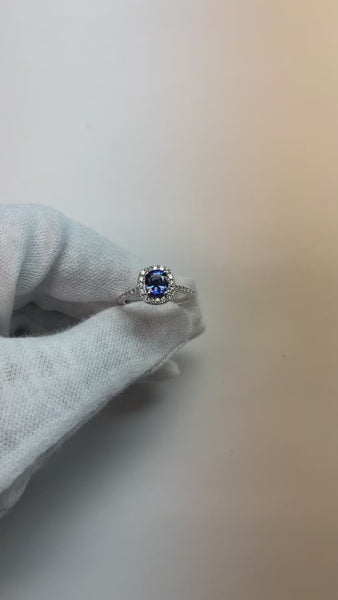 Halo Sapphire Cushion Cut Ladies Ring